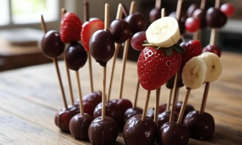 Chocolate-Dipped Fruit Sticks in Minutes