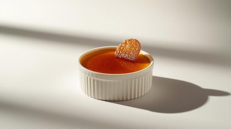 creme brulee. served nicely, chef style. aesthetic background